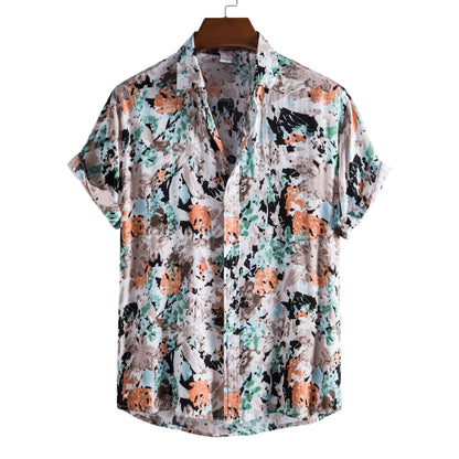 Men's Casual 3D Floral Short Sleeve Shirt - Summer Collection