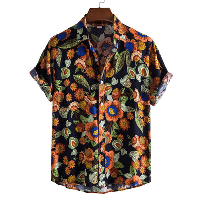 Men's Casual 3D Floral Short Sleeve Shirt - Summer Collection